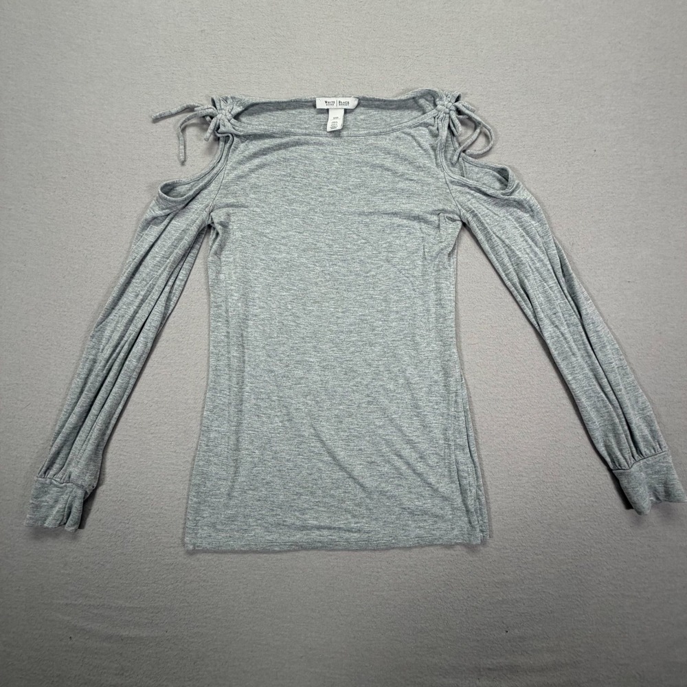 White House Black Market Top Womens XXS Good Gray Cold Shoulder Tie Sleeve
